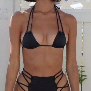 NWT$68 HAHt Titsy Multiway Micro Triangle Bikini Swim Top Shroom BROWN Sz MEDIUM